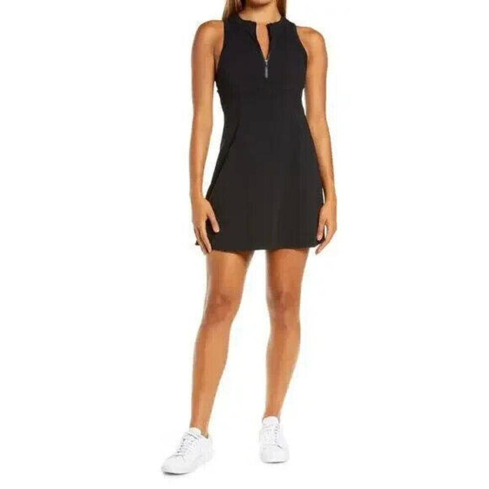 Sweaty Betty Black Sleeveless Zip-Front Tennis Dress